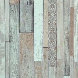 Brown black beige color vertical textured wooden planks shiny finished wallpaper