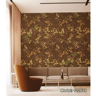 Dark brown gold color beautiful natural floral leaf twigs carved shaped long stems home décor wallpaper