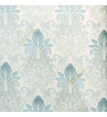 Blue white grey color traditional damask pattern texture background floral petals swirl small dots home décor wallpaper