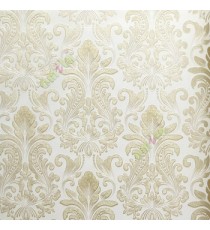 Gold white color traditional damask pattern texture background floral petals swirl small dots home décor wallpaper