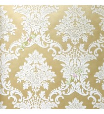 Gold white color traditional embossed patterns damask texture designs swirls small dots home décor wallpaper