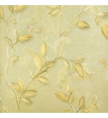 Gold brown color floral long leaf texture finished traditional swirl embossed pattern home décor wallpaper