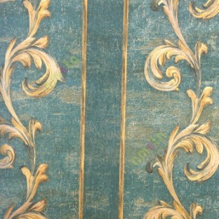 Sea green golden black color traditional large swirl carved finished designs vertical texture lines home décor wallpaper