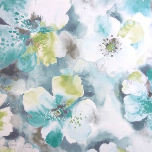 Green blue Grey White Color very big summer flower pattern in textured background wallpaper
