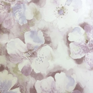 Purple white green grey Color very big summer flower pattern in textured background wallpaper