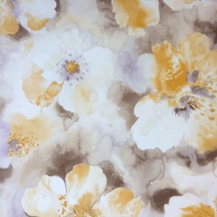 Yellow brown white grey Color very big summer flower pattern in textured background wallpaper