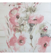 Pink green grey cream color poppy flower pattern with long thin stem support looks like oil painting texture surface wallpaper