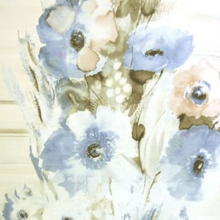 Blue black brown cream green color poppy flower pattern with long thin stem support looks like oil painting texture surface wallpaper