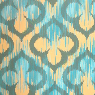 Aqua blue black peach color traditional digital design four leaf damask pattern wallpaper
