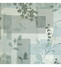 Blue grey beige color texture geometric shaped long stem leaf  floral pattern wallpaper