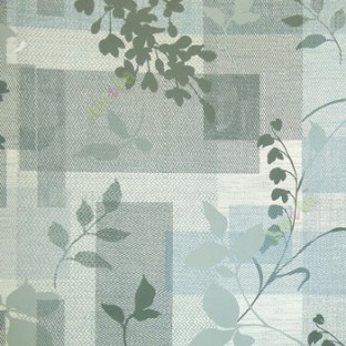 Blue grey beige color texture geometric shaped long stem leaf  floral pattern wallpaper