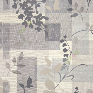 Grey brown beige color texture geometric shaped long stem leaf  floral pattern wallpaper