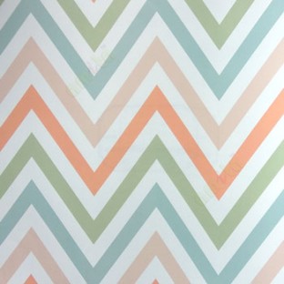 Abstract deisign in peach blue cream green color zigzag bold up and down lines wallpaper