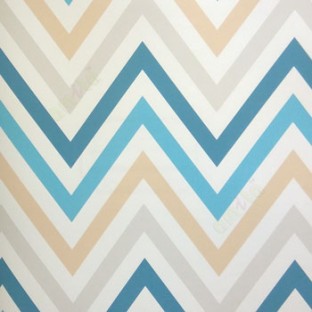 Abstract deisign in blue beige grey peach color zigzag bold up and down lines wallpaper
