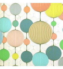 Contemporary brown bluw black green cream color circle globe and lines interconnected all circles pattern wallpaper