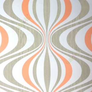 Traditional grey orange cream color layer of flowing lines ogee design continues S shaped wallpaper
