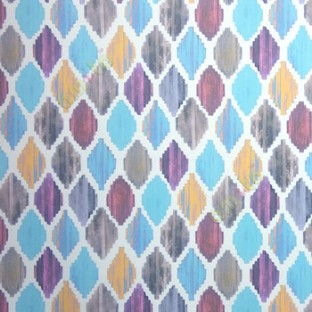 Blue brown yellow purple cream color digital ikat pattern Traditional look oil painting wallpaper