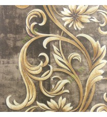 Brown gold cream color beautiful traditional designs big size flower long hanging branches leaves swirls texture background concrete plaster finished base home décor wallpaper