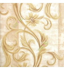 Gold cream brown color beautiful traditional designs big size flower long hanging branches leaves swirls texture background concrete plaster finished base home décor wallpaper