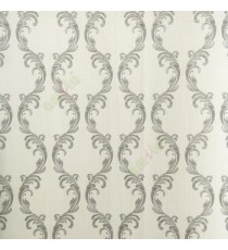 Black grey white color traditional floral leaf swirls ogee pattern decorative designs vertical texture lines small dots home décor wallpaper