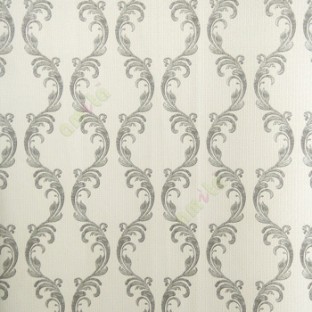 Black grey white color traditional floral leaf swirls ogee pattern decorative designs vertical texture lines small dots home décor wallpaper