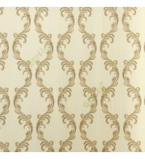 Gold cream color traditional floral leaf swirls ogee pattern decorative designs vertical texture lines small dots home décor wallpaper