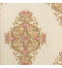 Brown pink beige color traditional big damask design swirls diamonds horizontal lines texture vertical stripes home décor wallpaper