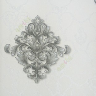 Black grey white silver color big damask traditional damask pattern carved designs texture surface polka dots borders home décor wallpaper