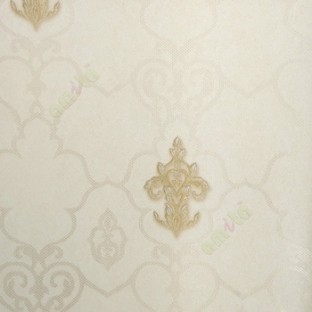 Gold beige cream color traditional small damask pattern complete borders polka dots texture surface carved designs home décor wallpaper