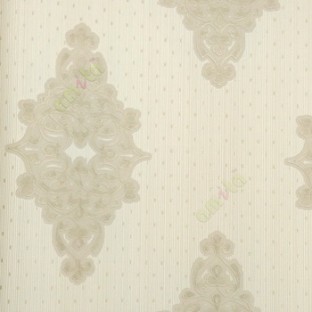Beige white light brown color traditional damask pattern vertical stripes small texture polka dots swirls small dots home décor wallpaper