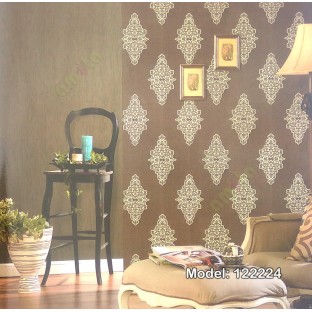 Beige white light brown color traditional damask pattern vertical stripes small texture polka dots swirls small dots home décor wallpaper