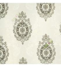 Black white gold color damask traditional self design swirls floral designs texture finished wallpaper