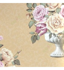 Beautiful purple beige white brown green color natural bunch of roses leaf in flower vase floral texture background self design wallpaper