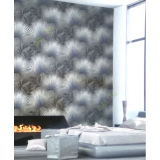 Black grey silver blue color natural big leaf and long leaf wild plant fan plam patterns texture finished wallpaper