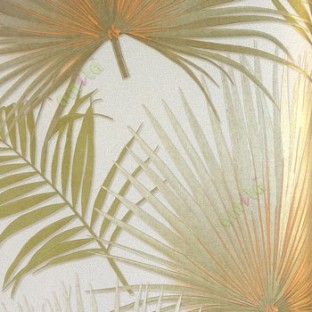 Green cream silver orange color natural big leaf and long leaf wild plant fan plam patterns texture finished wallpaper