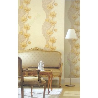 Gold beige brown color traditional big flower vertical flowing swirls wave design elegant look texture finished wallpaper