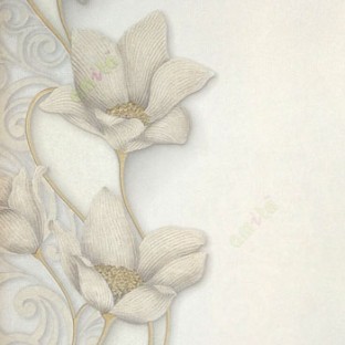 Cream gold grey color traditional big flower vertical flowing swirls wave design elegant look texture finished wallpaper