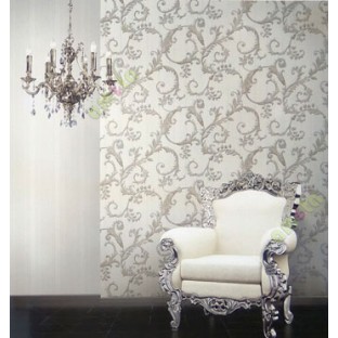 Gold white grey color traditional big swirls and vertical texture stripes wallpaper