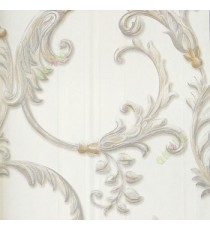 Cream silver gold color traditional big swirls and vertical texture stripes wallpaper