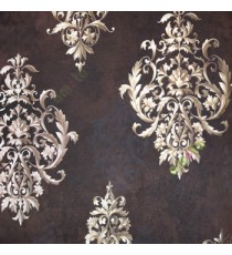 Dark chocolate brown beige color traditional texture designs caved lines solid texture background big and small damask patterns wallpaper