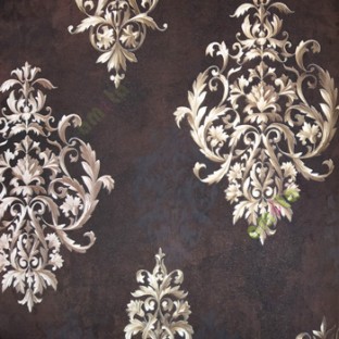 Dark chocolate brown beige color traditional texture designs caved lines solid texture background big and small damask patterns wallpaper