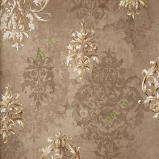 Gold brown beige color traditional texture designs caved lines solid texture background big and small damask patterns wallpaper