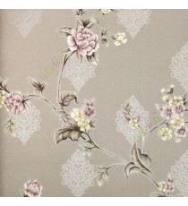 Purple gold brown beige color beautiful floral designs small flowers carved leaves flower buds damask pattern texture home décor wallpaper