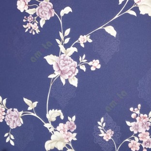 Blue beige orange pink color beautiful floral designs small flowers carved leaves flower buds damask pattern texture home décor wallpaper
