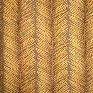 Dark gold brown color natural vertical long daun kelapa leaf patterns with thin carved texture finished surface home décor wallpaper