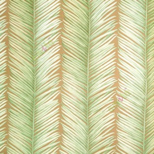 Green brown gold color natural vertical long daun kelapa leaf patterns with thin carved texture finished surface home décor wallpaper