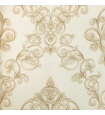Cream brown grey color traditional designs texture surface floral damask pattern swirls carved lines home décor wallpaper
