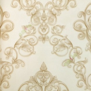 Cream brown grey color traditional designs texture surface floral damask pattern swirls carved lines home décor wallpaper
