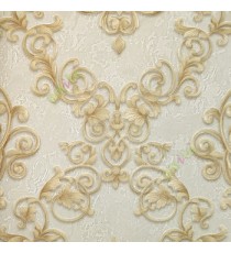 Gold brown color traditional designs texture surface floral damask pattern swirls carved lines home décor wallpaper