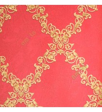 Red gold black color traditional designs texture surface floral crossing chain decorative swirls home décor wallpaper